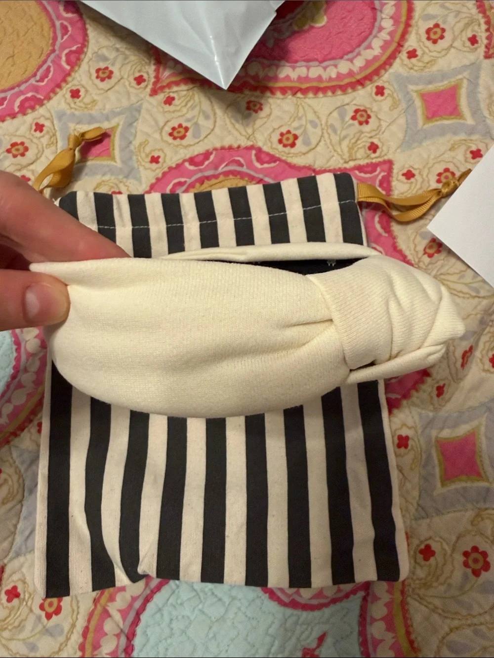 Lele Sadoughi Ivory Knotted Headband with Black Lining